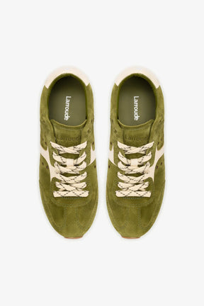 Tênis Stella Camurça Verde e Couro Off White