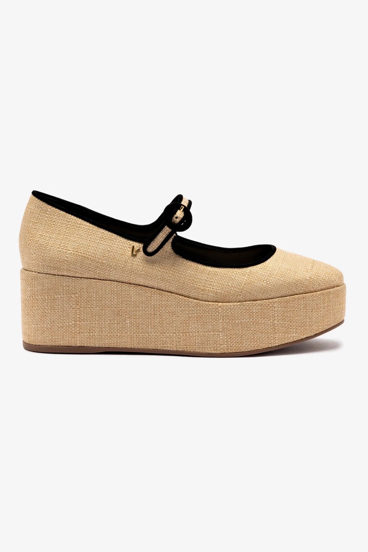 Flatform Blair Ráfia Bege e Camurça Preto