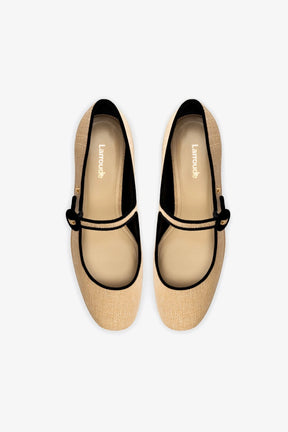Flatform Blair Ráfia Bege e Camurça Preto