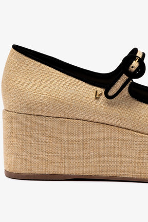 Flatform Blair Ráfia Bege e Camurça Preto