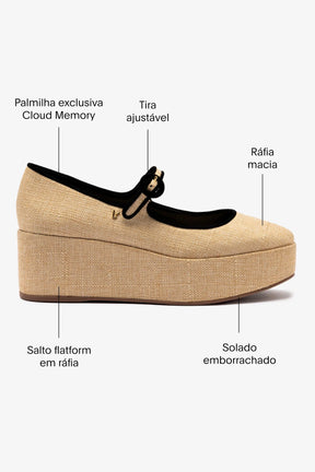 Flatform Blair Ráfia Bege e Camurça Preto