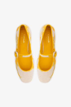 Larroudé x Markarian: Flatform Blair Brocado Amarelo