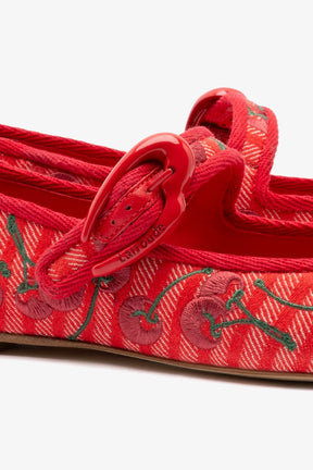Sapatilha Verona Lona Vermelho e Bordado Cereja