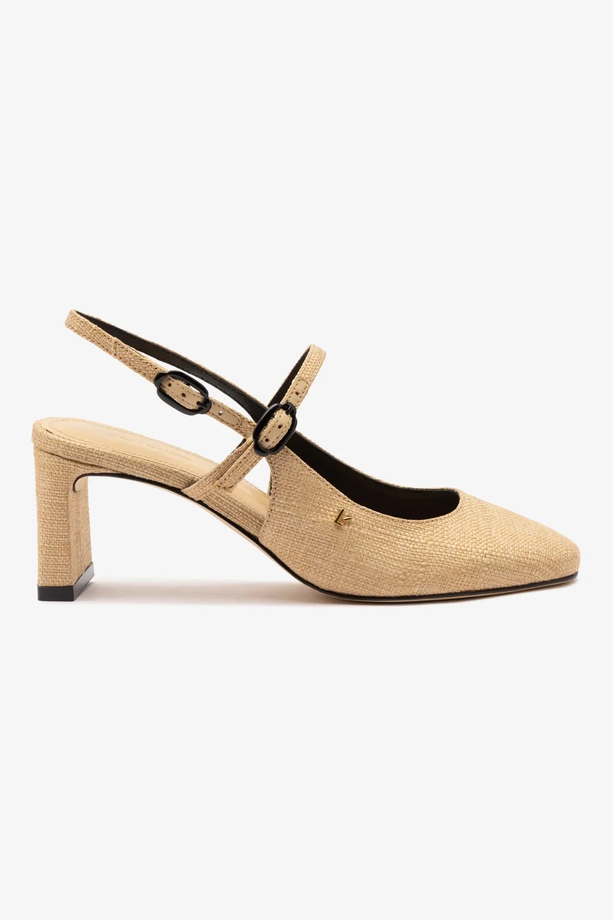 Slingback Georgina Ráfia Bege e Couro Preto