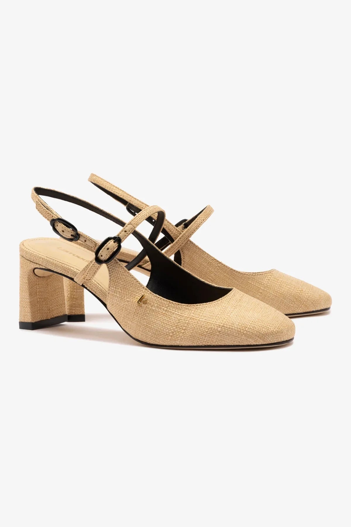 Slingback Georgina Ráfia Bege e Couro Preto