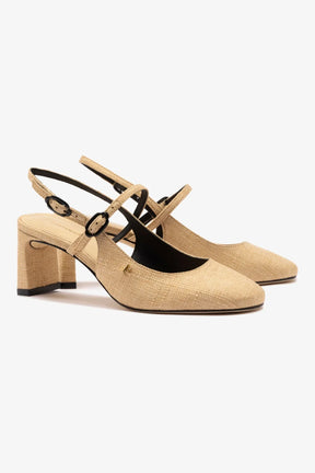 Slingback Georgina Ráfia Bege e Couro Preto