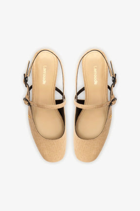 Slingback Georgina Ráfia Bege e Couro Preto