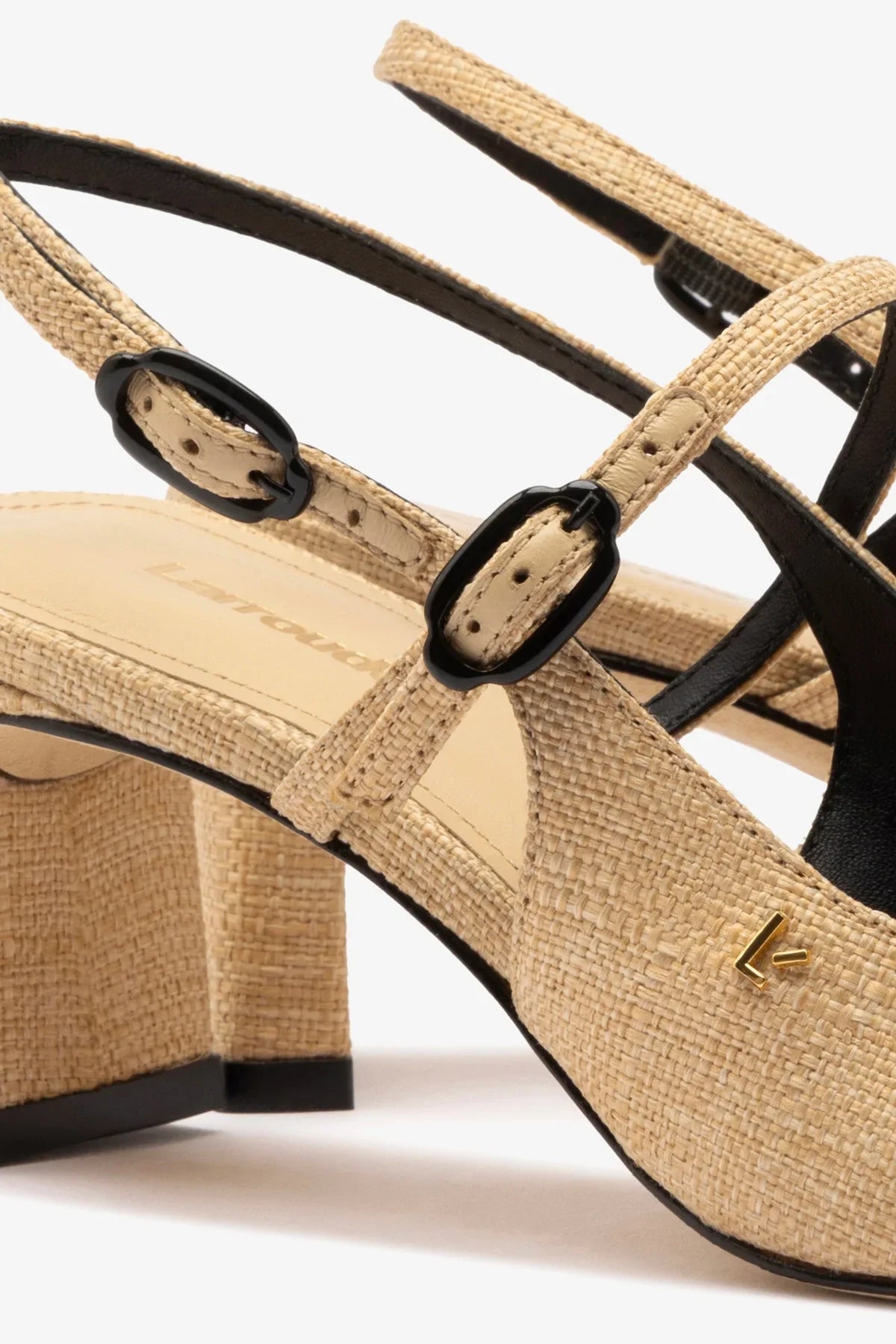 Slingback Georgina Ráfia Bege e Couro Preto