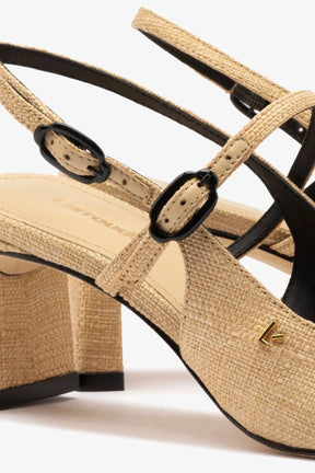 Slingback Georgina Ráfia Bege e Couro Preto