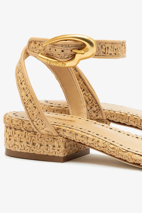 Sandália Flat Verona Ráfia Natural e Couro Bege