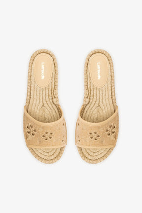 Letizia Espadrille Flatform In Beige Raffia and Hibiscus Broderie