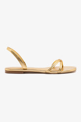 Sandália Flat Annie Couro Dourado