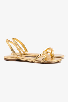 Sandália Flat Annie Couro Dourado
