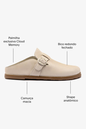 Mule Clog Milan Camurça Cinza