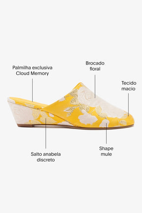 Larroudé x Markarian: Mule Anabela Venice Brocado Amarelo