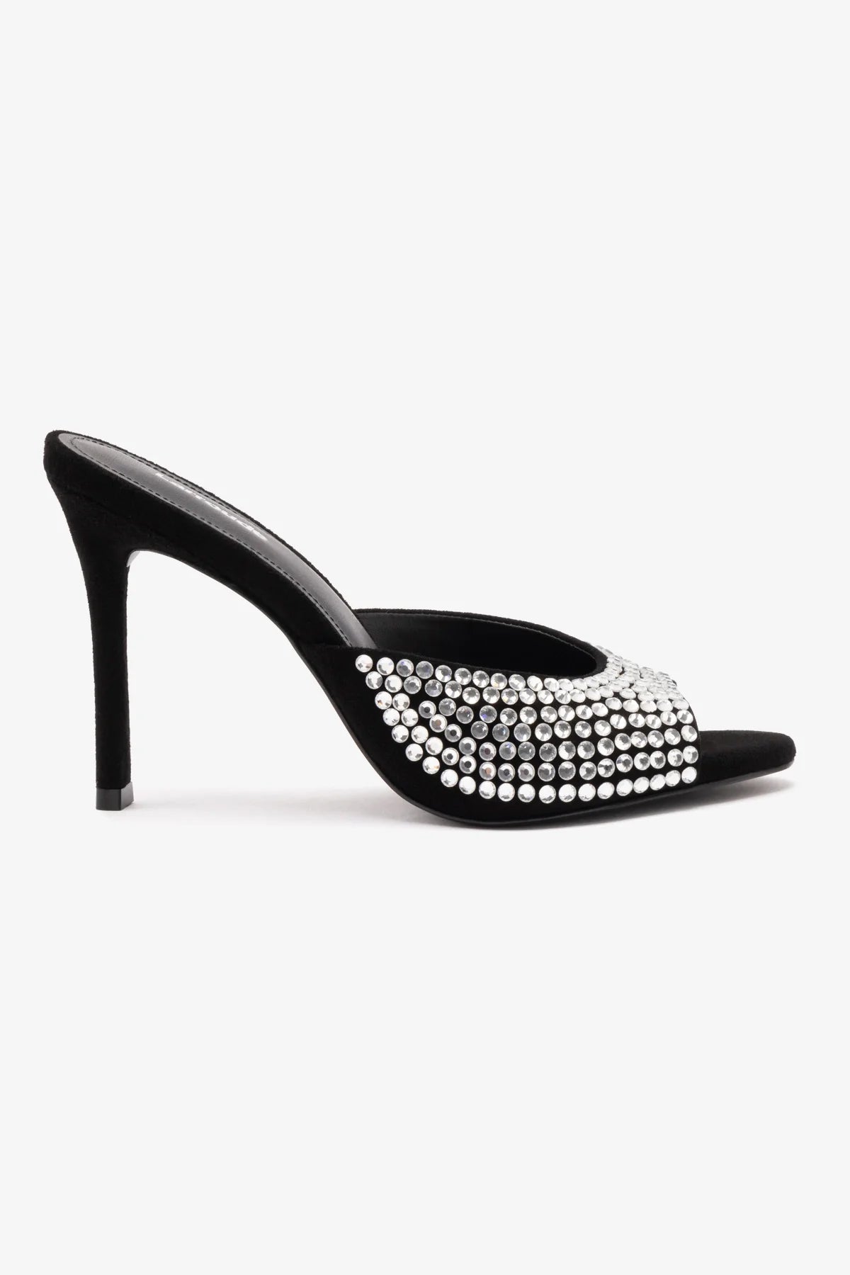 Jasmine Hi Mule In Black Suede and Crystals