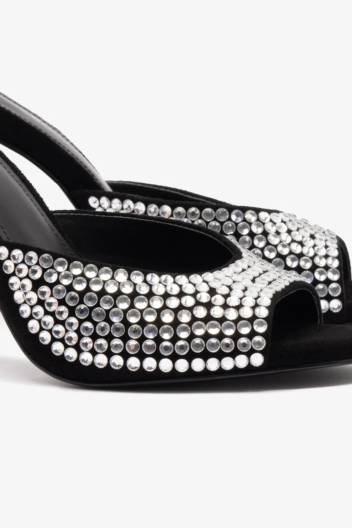 Jasmine Hi Mule In Black Suede and Crystals