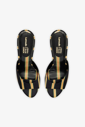 Larroudé x Jonathan Cohen Mule In Black Striped Satin