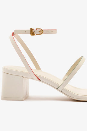 Sandália Salto Bloco Biarritz Couro Off White