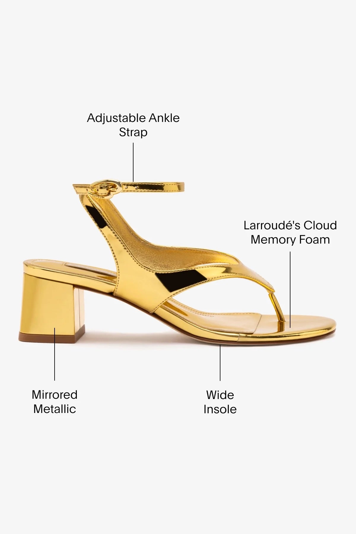 Sandália Salto Bloco Gaia Couro Dourado