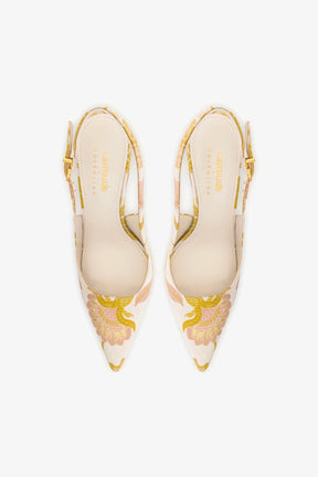Larroudé x Markarian: Slingback Kaitlan Brocado Off White