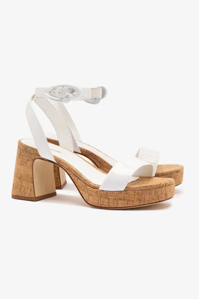 Sandália Dolly Verona Low Couro Verniz Branco e Cortiça