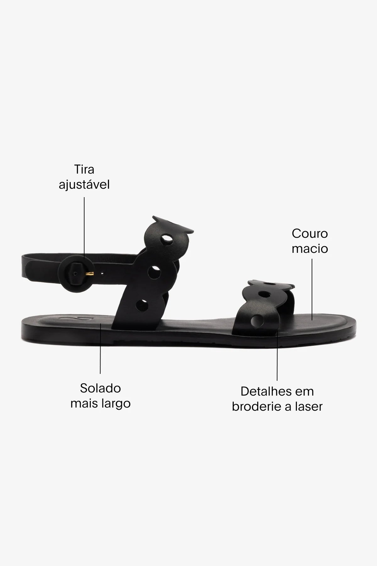 Sandália Flat Florence Couro Preto