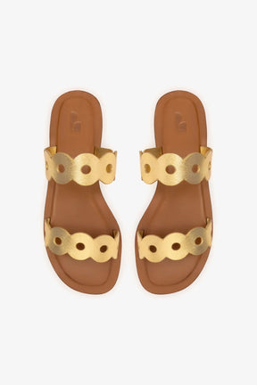 Flat Florence Broderie Couro Dourado
