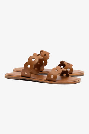 Flat Florence Broderie Couro Caramelo