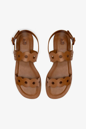 Sandália Flat Florence Couro Caramelo