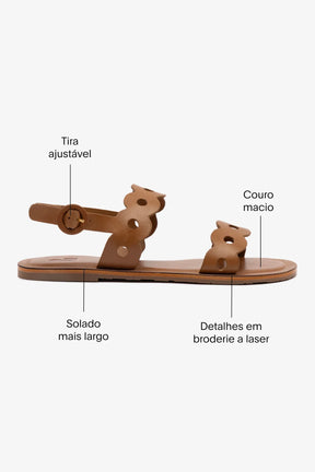 Sandália Flat Florence Couro Caramelo