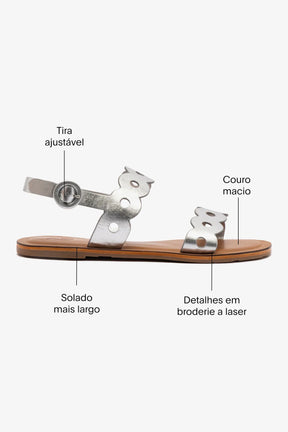 Sandália Flat Florence Couro Prateado