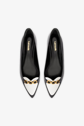Mocassim Audrey Couro Preto e Couro Branco