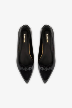 Mocassim Audrey Camurça Preto e Couro Preto