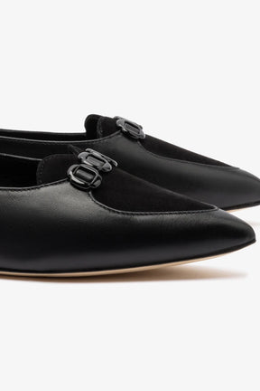 Mocassim Audrey Camurça Preto e Couro Preto