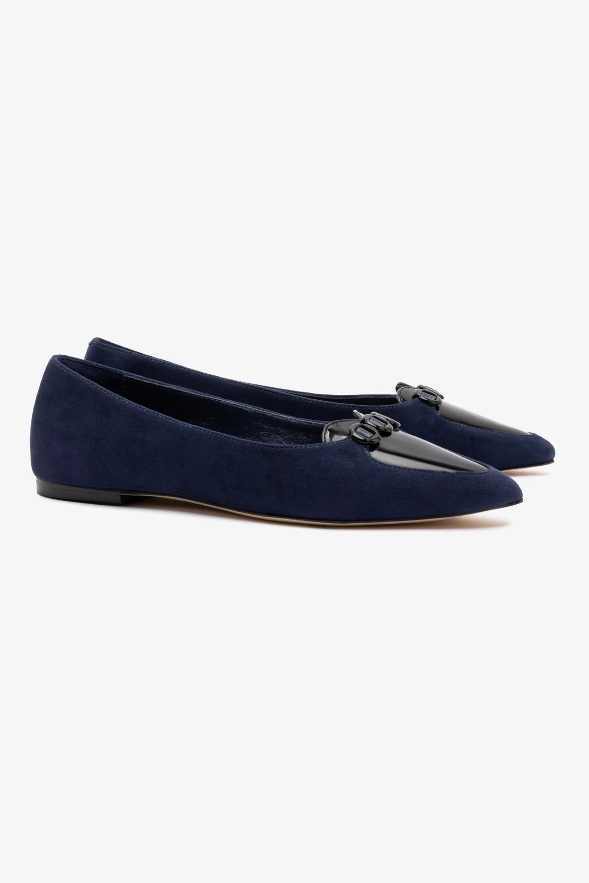 Mocassim Audrey Couro Azul e Couro Preto
