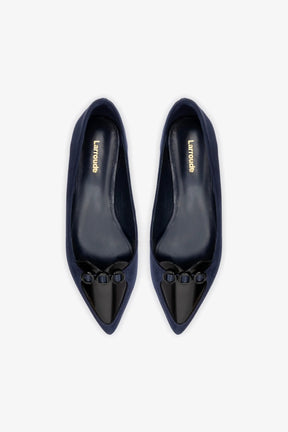 Mocassim Audrey Couro Azul e Couro Preto