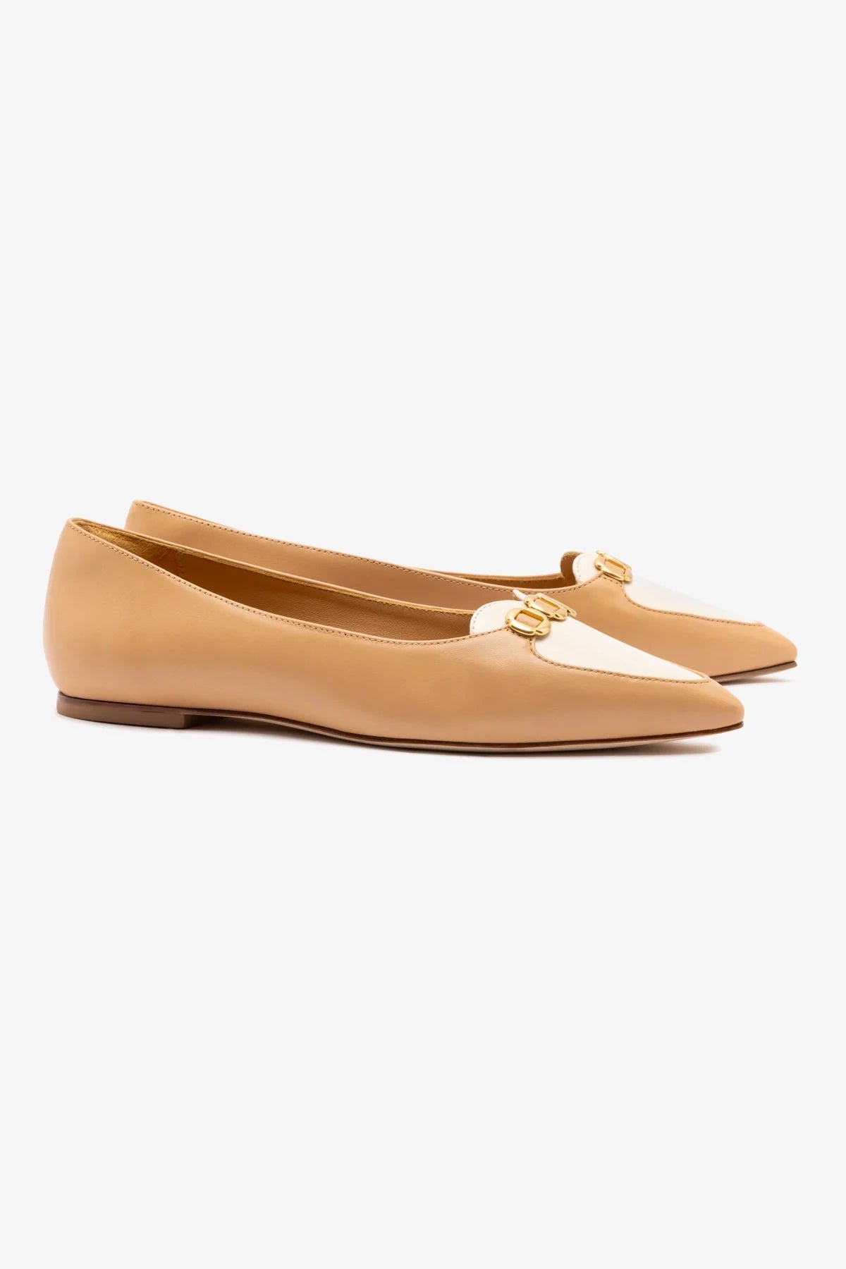 Mocassim Audrey Couro Bege e Couro Off White