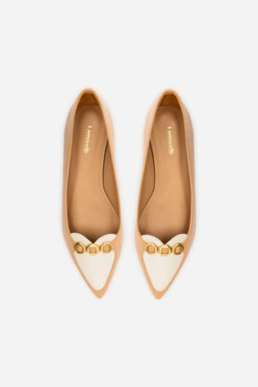 Mocassim Audrey Couro Bege e Couro Off White