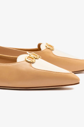 Mocassim Audrey Couro Bege e Couro Off White
