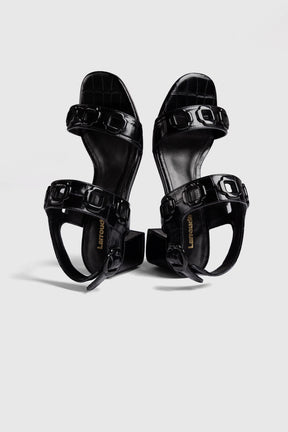 Sandália Milan Couro Croco Preto
