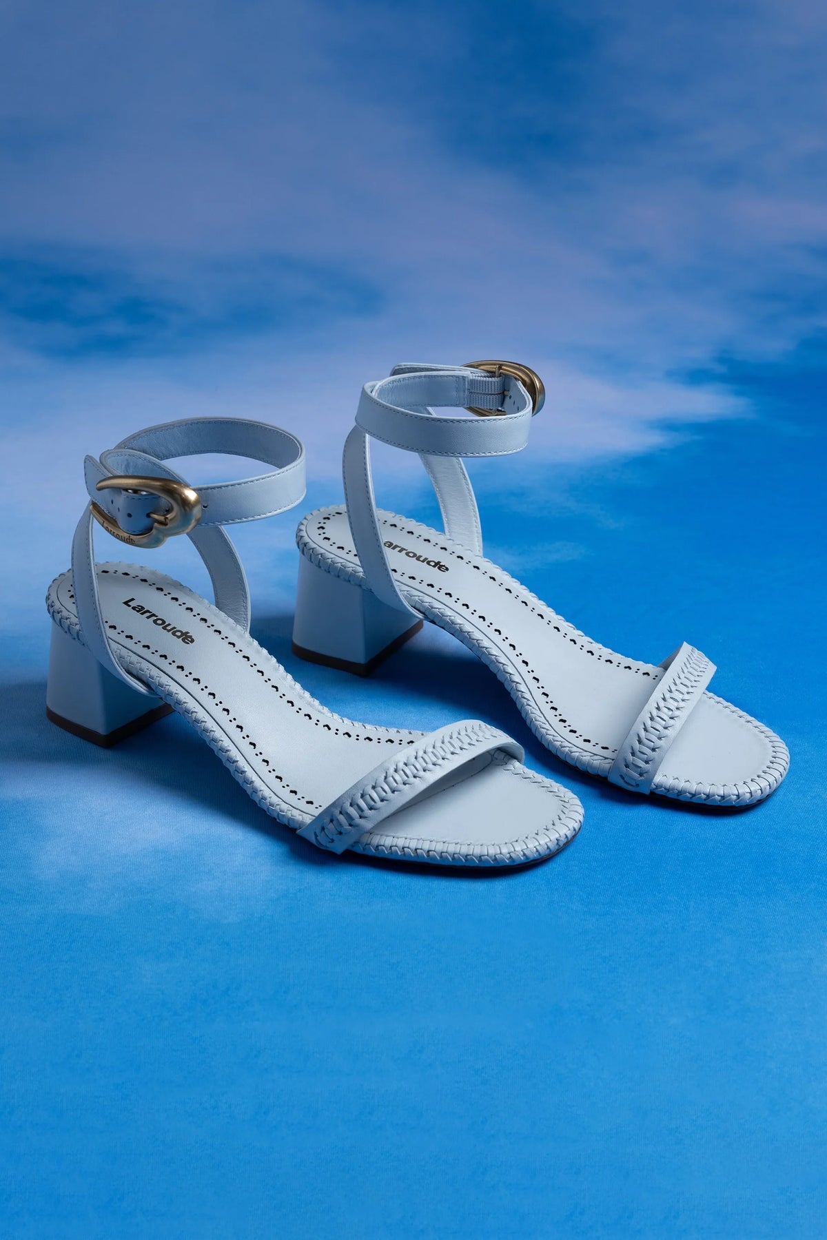 Sandália Salto Bloco Verona Couro Azul