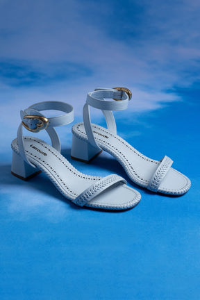 Sandália Salto Bloco Verona Couro Azul