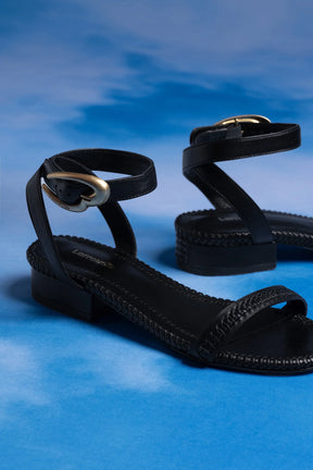 Sandália Flat Verona Couro Preto