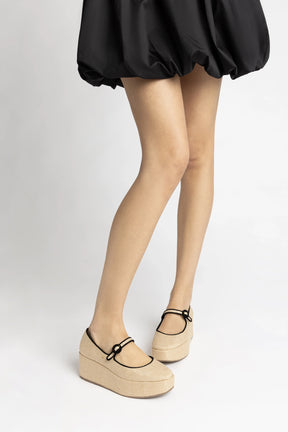 Flatform Blair Ráfia Bege e Camurça Preto