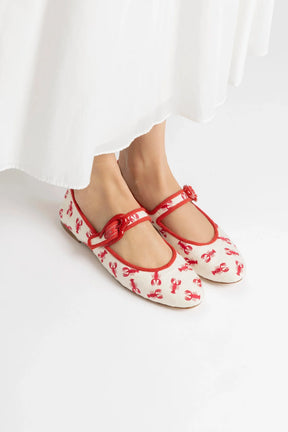 Sapatilha Verona Lona Off White e Bordado Lagosta
