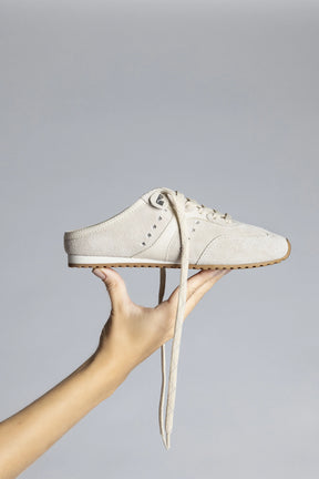 Mule Stella Camurça Cinza e Couro Off White
