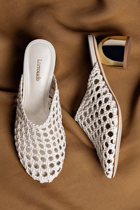 Mule Dew Drop Macramê Couro Off White