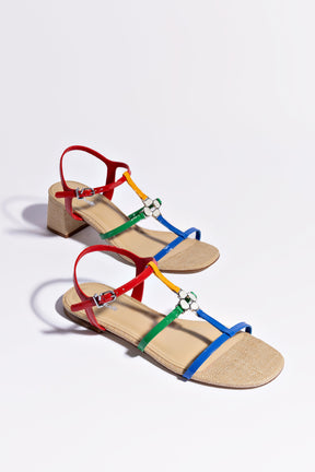 Hana Flat Sandal In Multicolor Patent Leather and Raffia