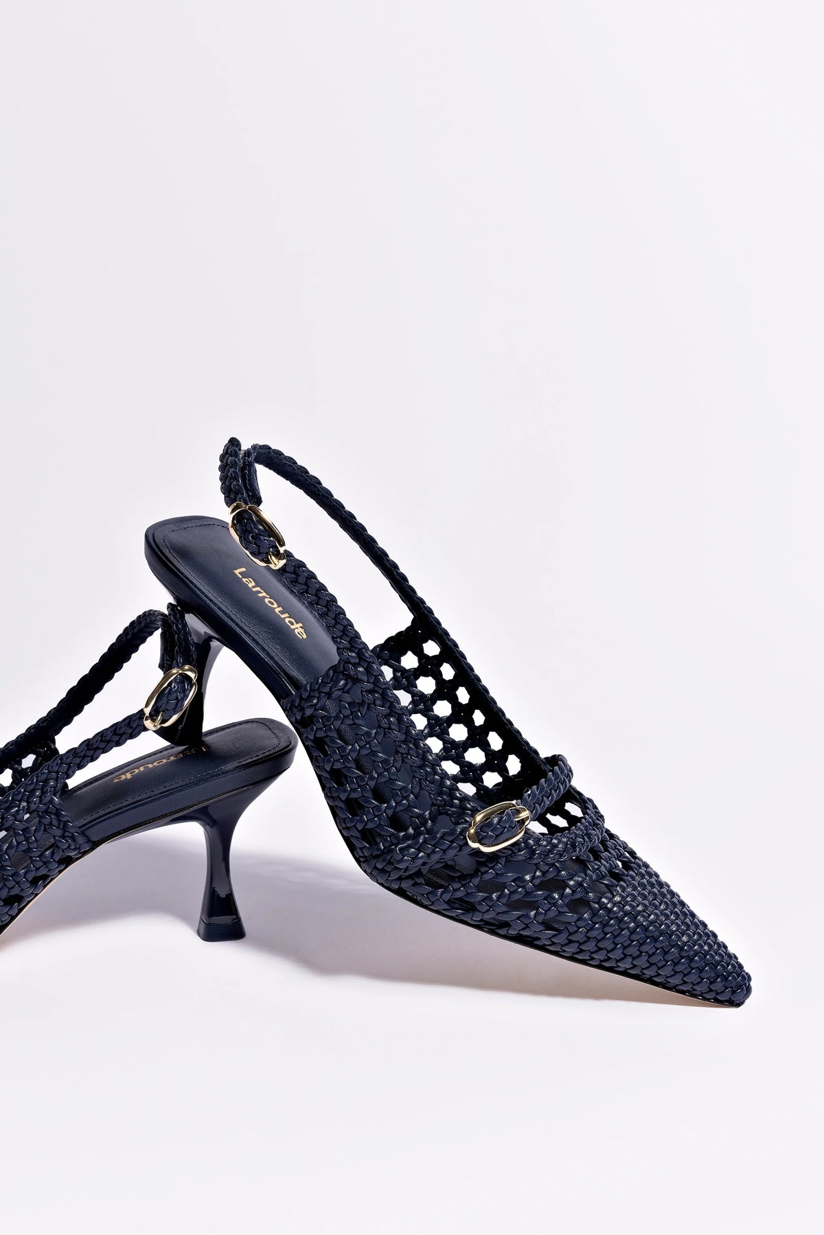 Slingback Ines Macramê Couro Azul